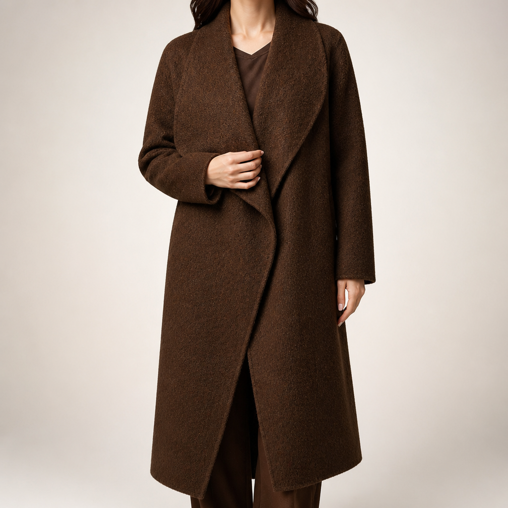 Sonia | Womens Long Wool Blend Coat Stand Collar Warm Winter Overcoat Outerwear, Mocha