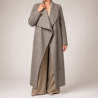 Sonia | Womens Long Wool Blend Coat Stand Collar Warm Winter Overcoat Outerwear, Gray