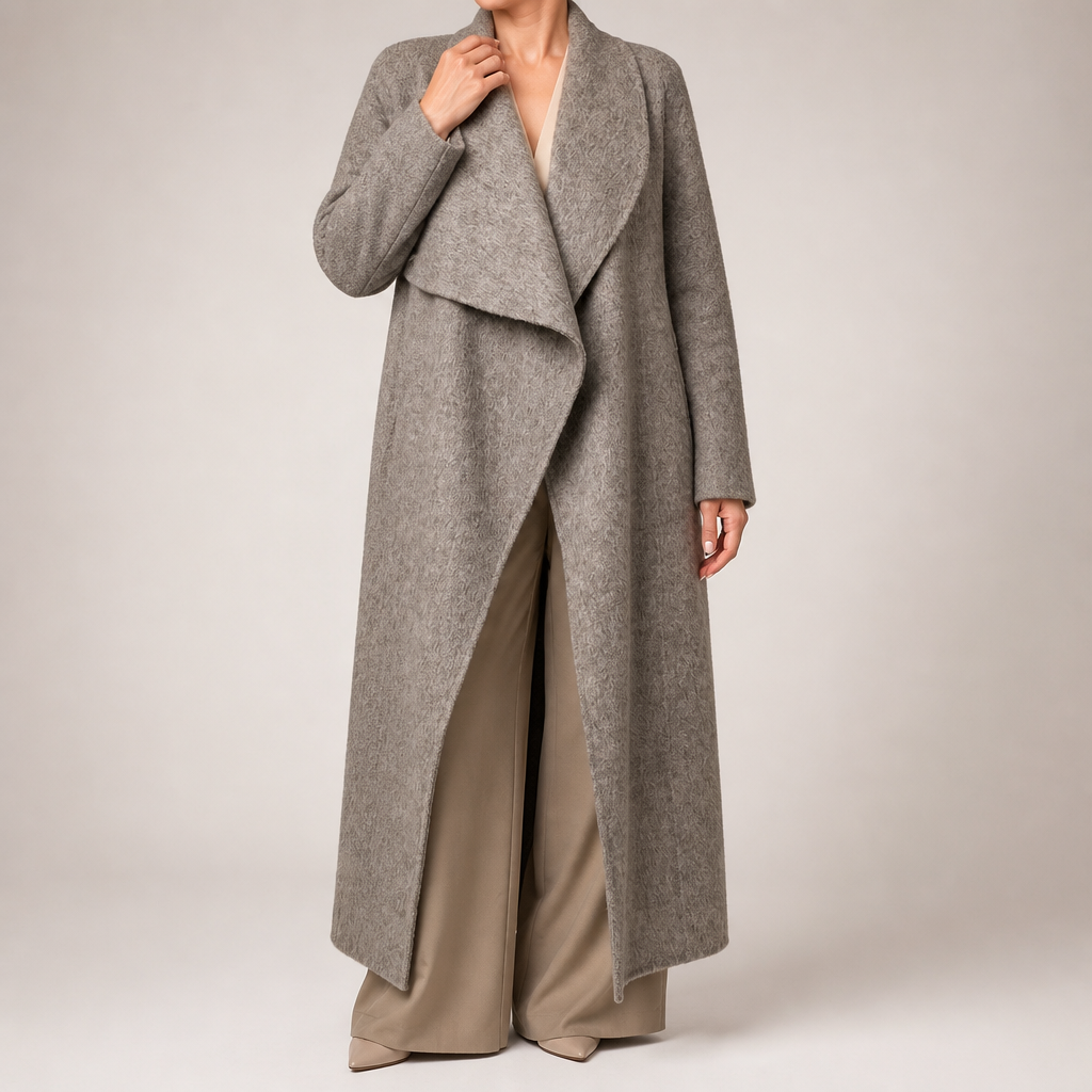Sonia | Womens Long Wool Blend Coat Stand Collar Warm Winter Overcoat Outerwear, Gray