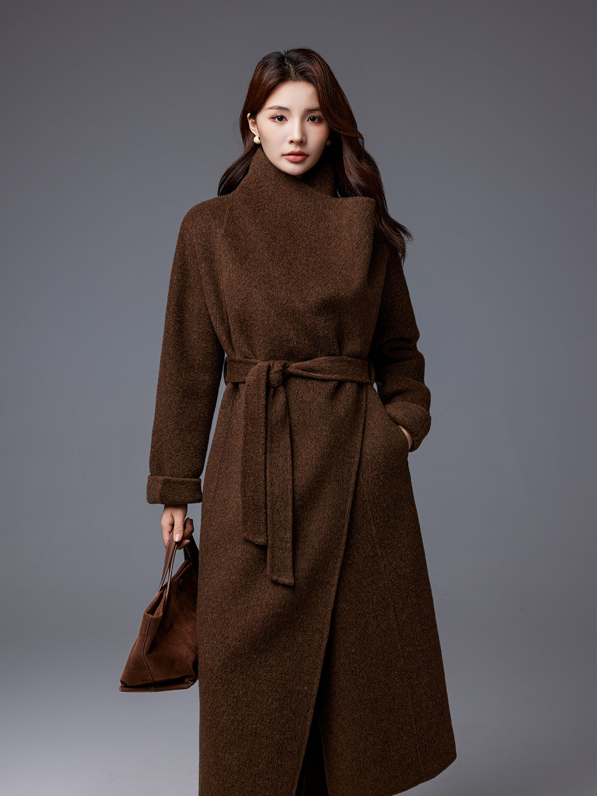 Sonia | Womens Long Wool Blend Coat Stand Collar Warm Winter Overcoat Outerwear