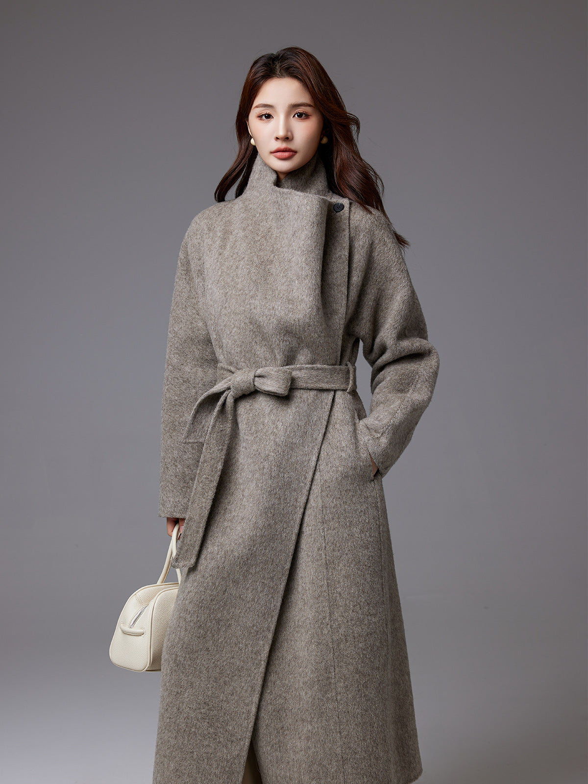 Sonia | Womens Long Wool Blend Coat Stand Collar Warm Winter Overcoat Outerwear