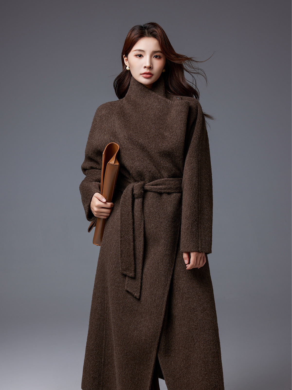 Sonia | Womens Long Wool Blend Coat Stand Collar Warm Winter Overcoat Outerwear