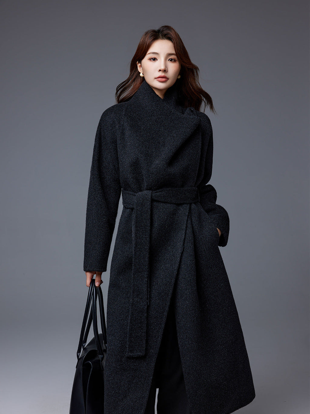 Sonia | Womens Long Wool Blend Coat Stand Collar Warm Winter Overcoat Outerwear