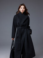 Sonia | Womens Long Wool Blend Coat Stand Collar Warm Winter Overcoat Outerwear