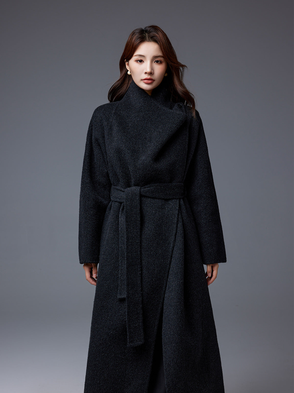 Sonia | Womens Long Wool Blend Coat Stand Collar Warm Winter Overcoat Outerwear