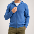 Soren | Mens Knitted Hooded Zip Up Jumper Sweater Cardigan, Blue
