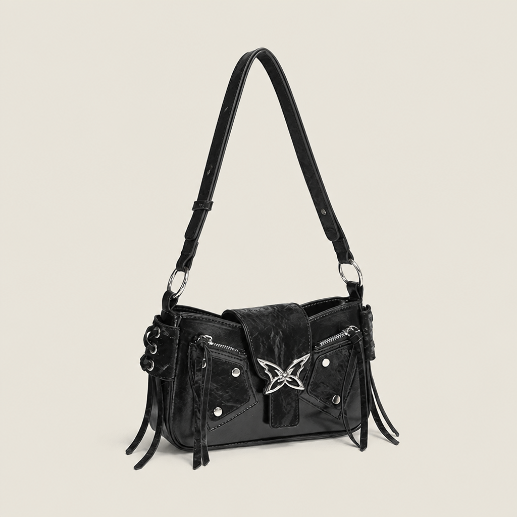 Stacy | Womens Bow Crossbody Bag Motorcycle Shoulder Purse Handbag, Black
