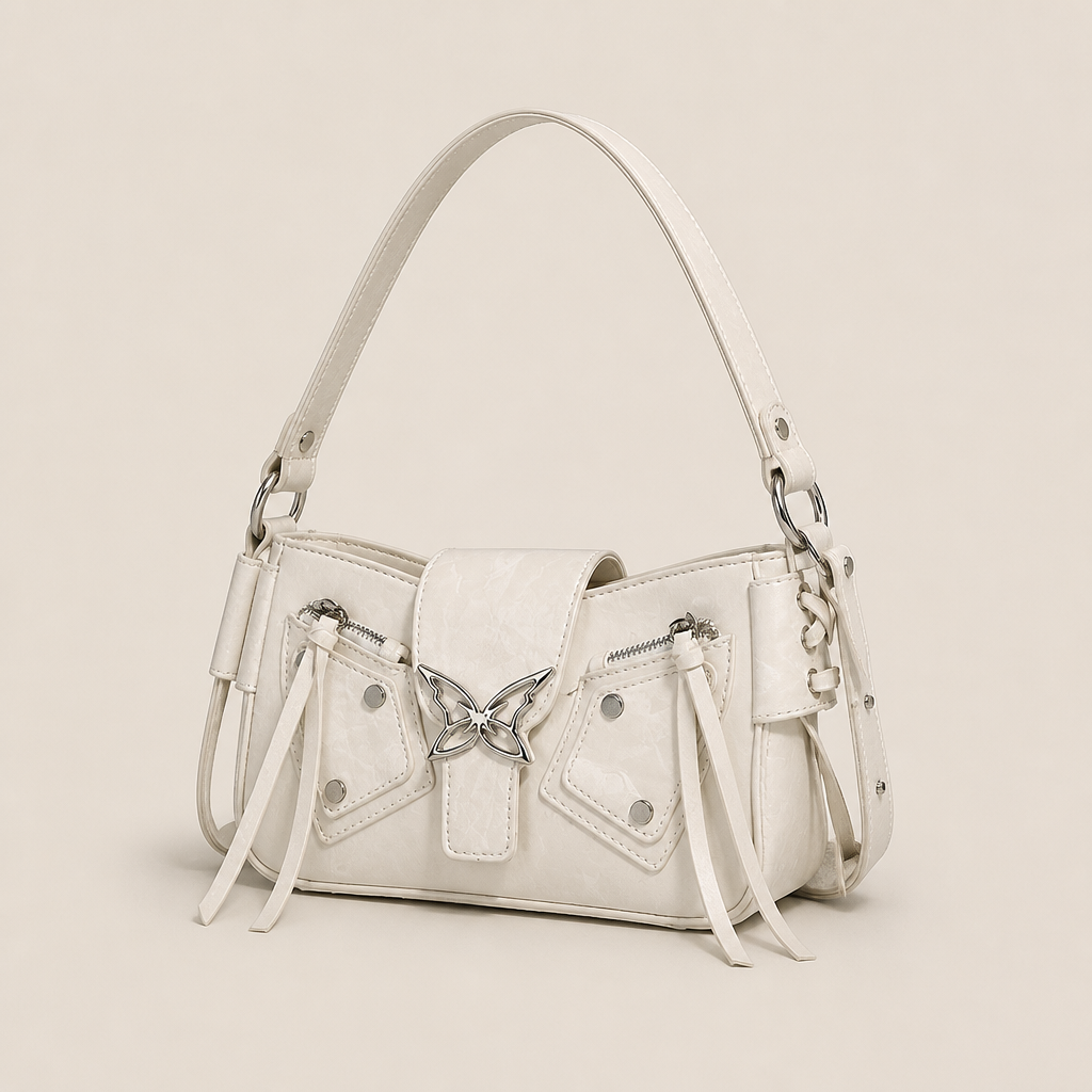 Stacy | Womens Bow Crossbody Bag Motorcycle Shoulder Purse Handbag, White