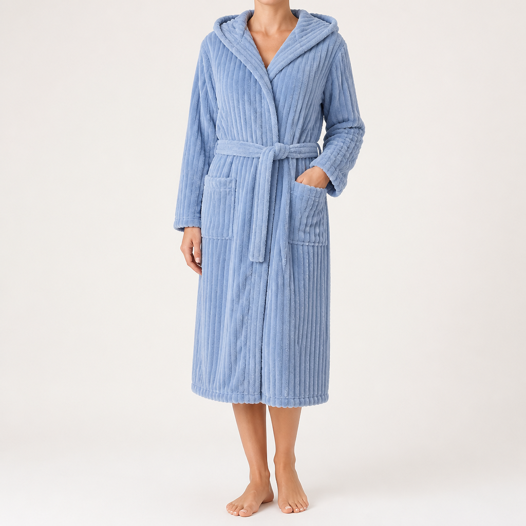 Stephanie | Womens Hooded Fleece Loungewear Sleepwear Bathrobe Robe, Design 1