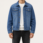 Stephen | Mens Fleece Lined Workwear Denim Jacket, Dark Blue