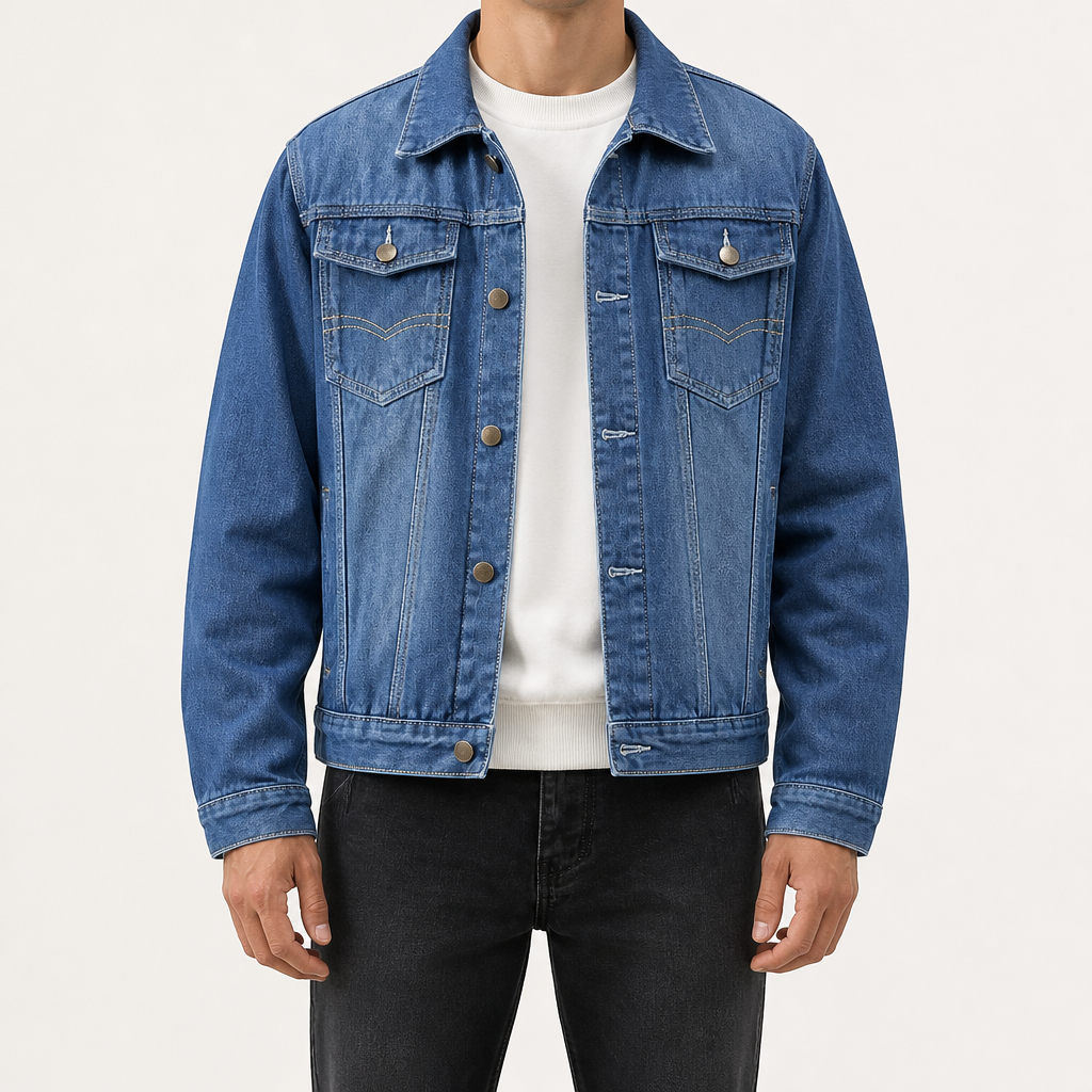 Stephen | Mens Fleece Lined Workwear Denim Jacket, Dark Blue