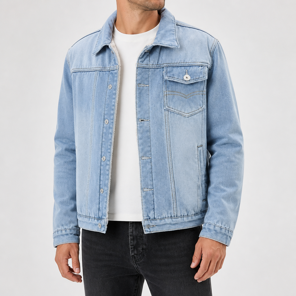 Stephen | Mens Fleece Lined Workwear Denim Jacket, Light Blue