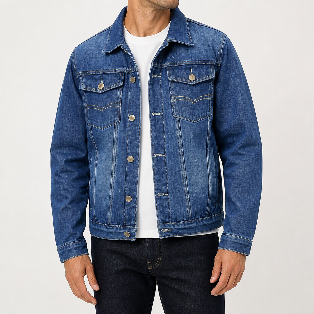 Stephen | Mens Fleece Lined Workwear Denim Jacket, Dark Blue 2