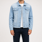 Stephen | Mens Fleece Lined Workwear Denim Jacket, Light Blue 2