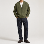 Sterling | Mens Zip Up Solid Colour Casual Cardigan, Army Green
