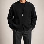 Sterling | Mens Zip Up Solid Colour Casual Cardigan, Black