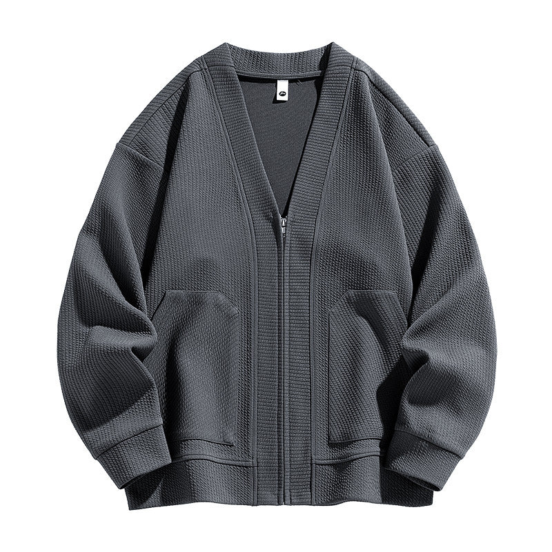 Sterling | Mens Zip Up Solid Colour Casual Cardigan - Grey