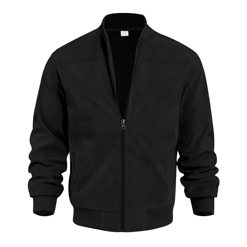 Steve | Mens Faux Suede Stand Collar Zip Up Bomber Jacket