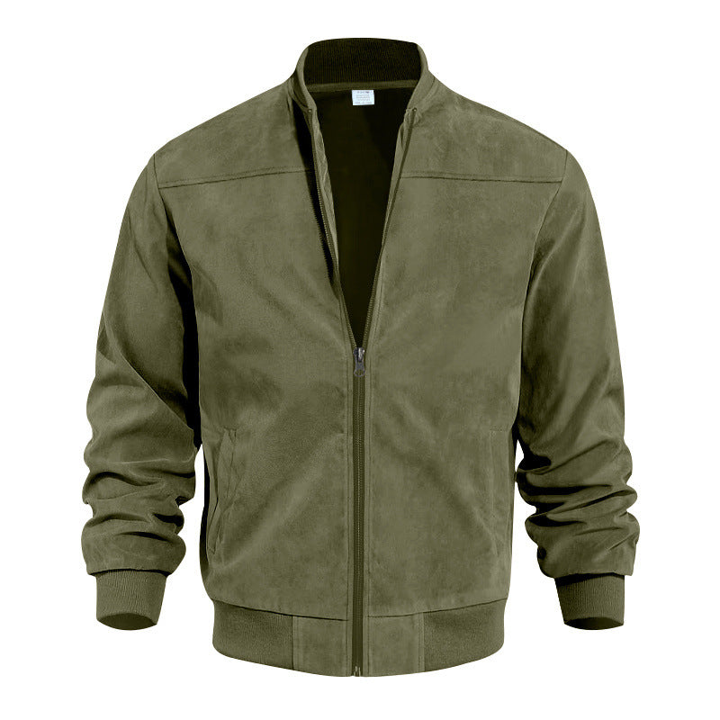 Steve | Mens Faux Suede Stand Collar Zip Up Bomber Jacket