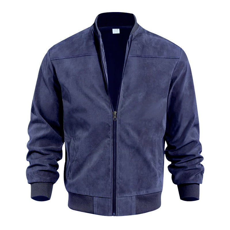 Steve | Mens Faux Suede Stand Collar Zip Up Bomber Jacket