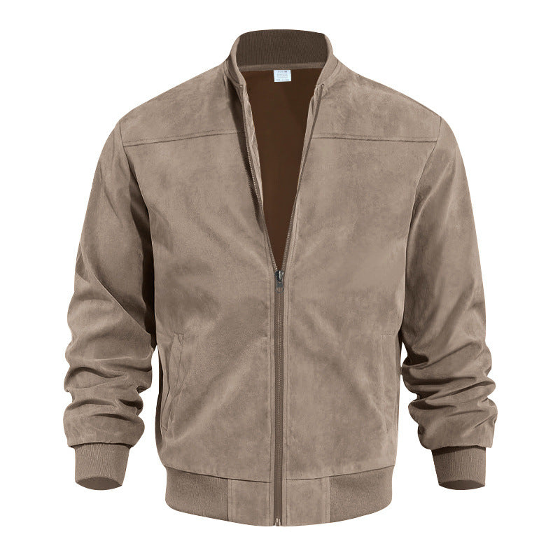 Steve | Mens Faux Suede Stand Collar Zip Up Bomber Jacket