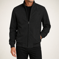 Steve | Mens Faux Suede Stand Collar Zip Up Bomber Jacket, Black