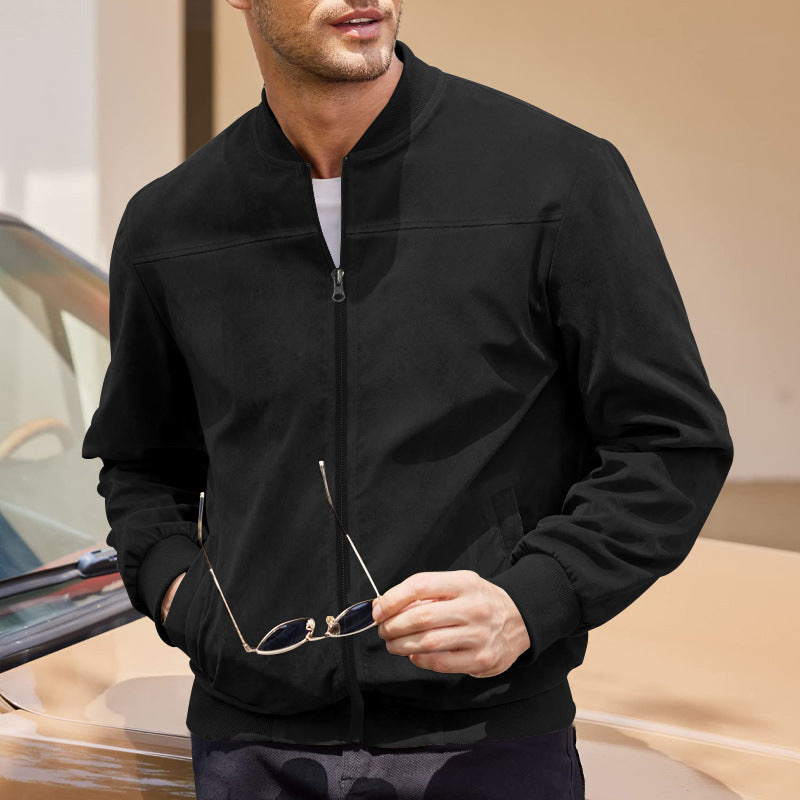 Steve | Mens Faux Suede Stand Collar Zip Up Bomber Jacket