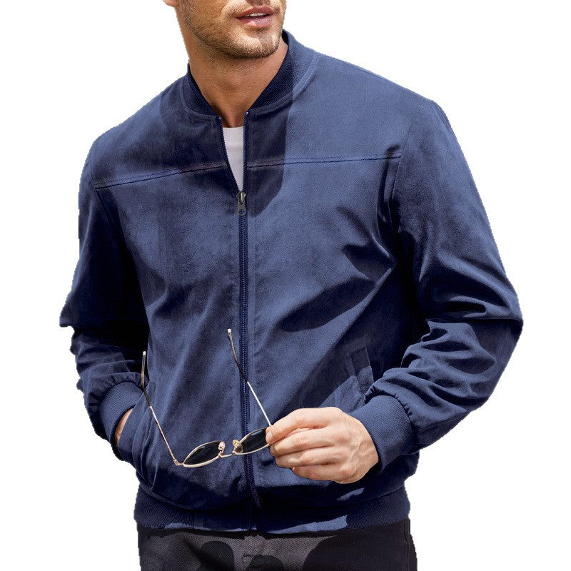 Steve | Mens Faux Suede Stand Collar Zip Up Bomber Jacket