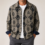 Steven | Mens Shirt Jacket Retro Jacquard Wool Blend Casual Overshirt, Light Brown