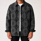 Steven | Mens Shirt Jacket Retro Jacquard Wool Blend Casual Overshirt, Grey