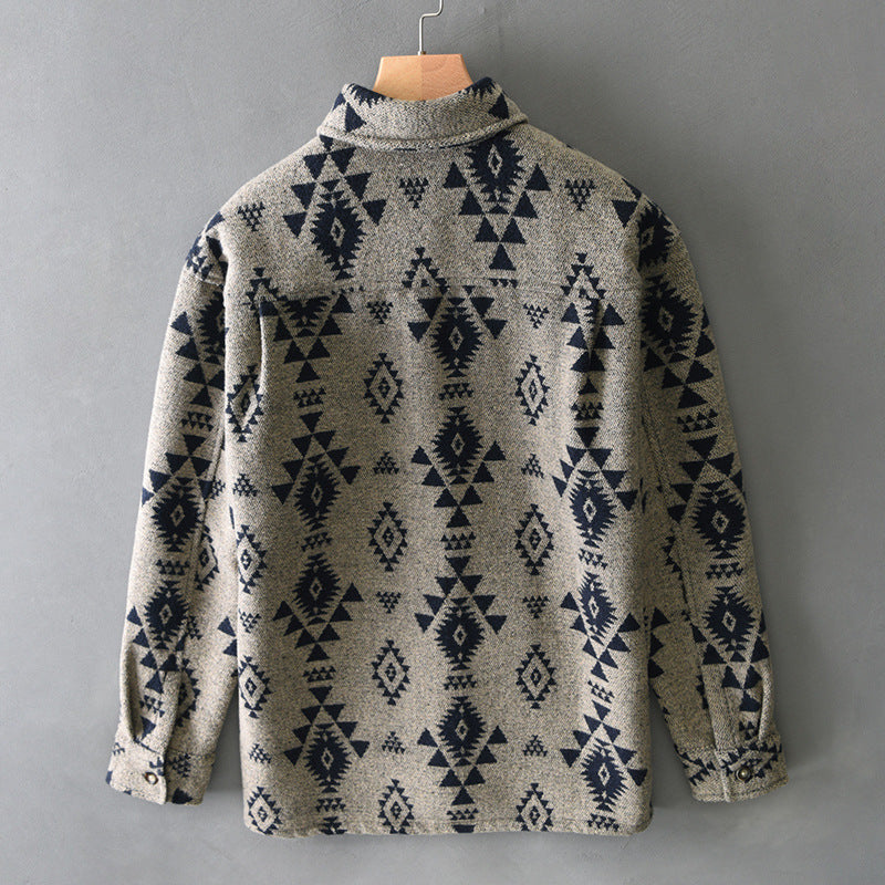 Steven | Mens Shirt Jacket Retro Jacquard Wool Blend Casual Overshirt