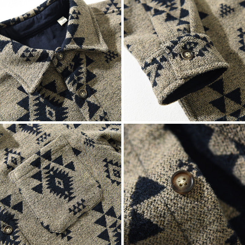 Steven | Mens Shirt Jacket Retro Jacquard Wool Blend Casual Overshirt