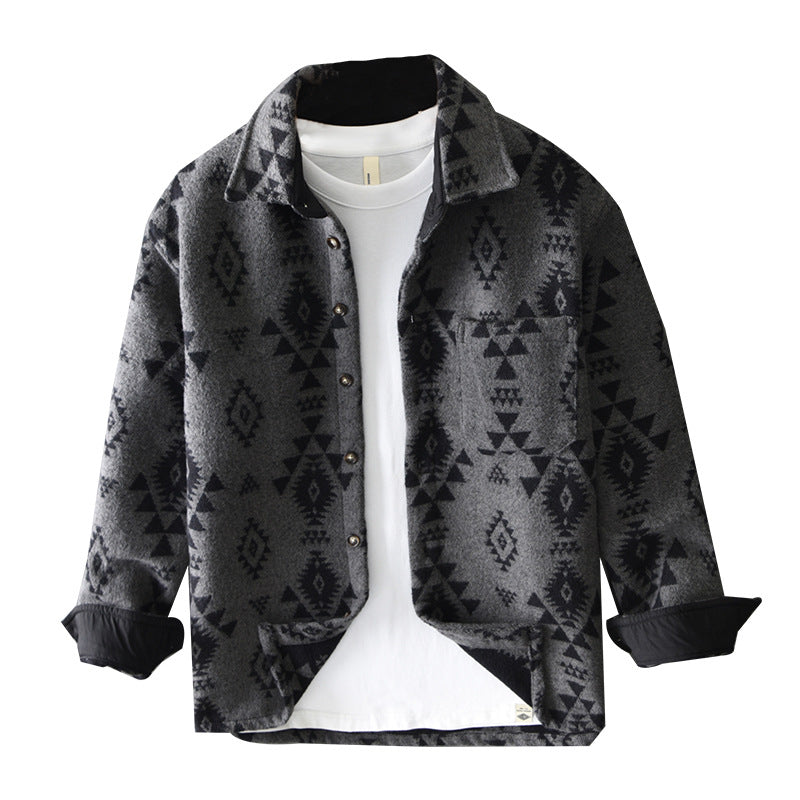Steven | Mens Shirt Jacket Retro Jacquard Wool Blend Casual Overshirt