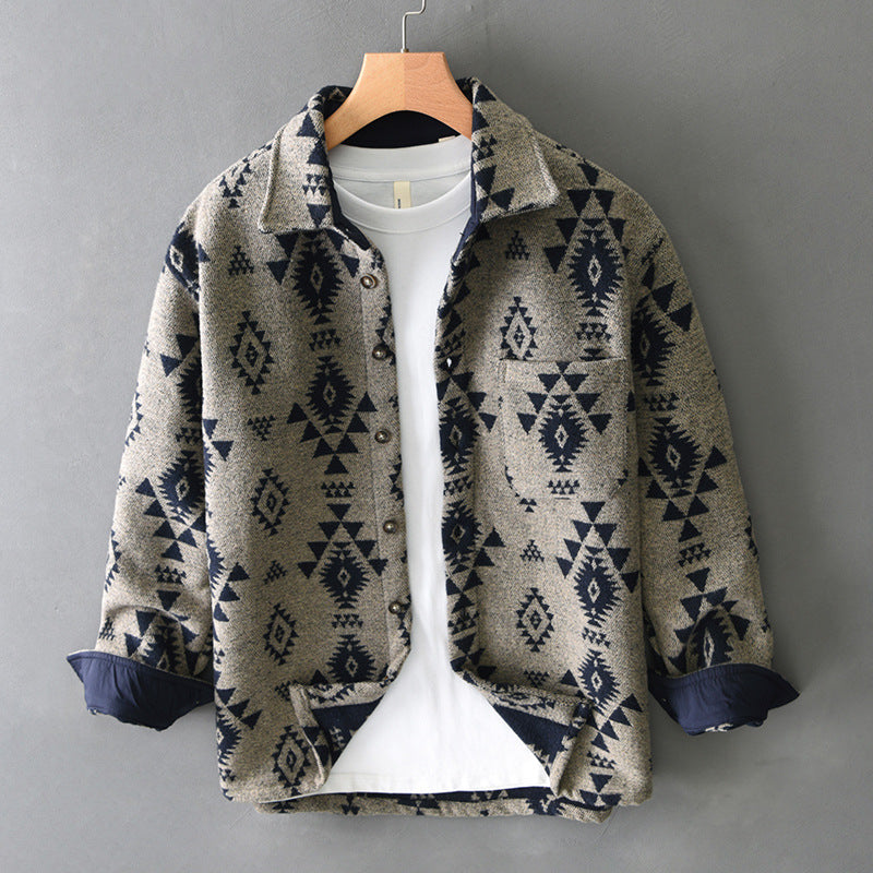 Steven | Mens Shirt Jacket Retro Jacquard Wool Blend Casual Overshirt
