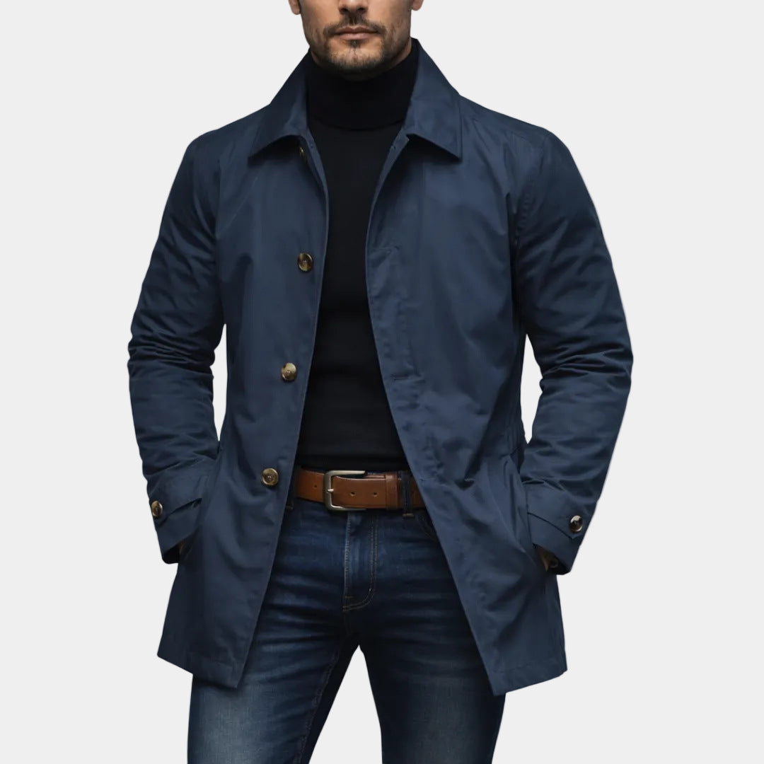 Stuart | Mens Waterproof Windbreaker Lightweight Rain Harrington Jacket, Navy Blue