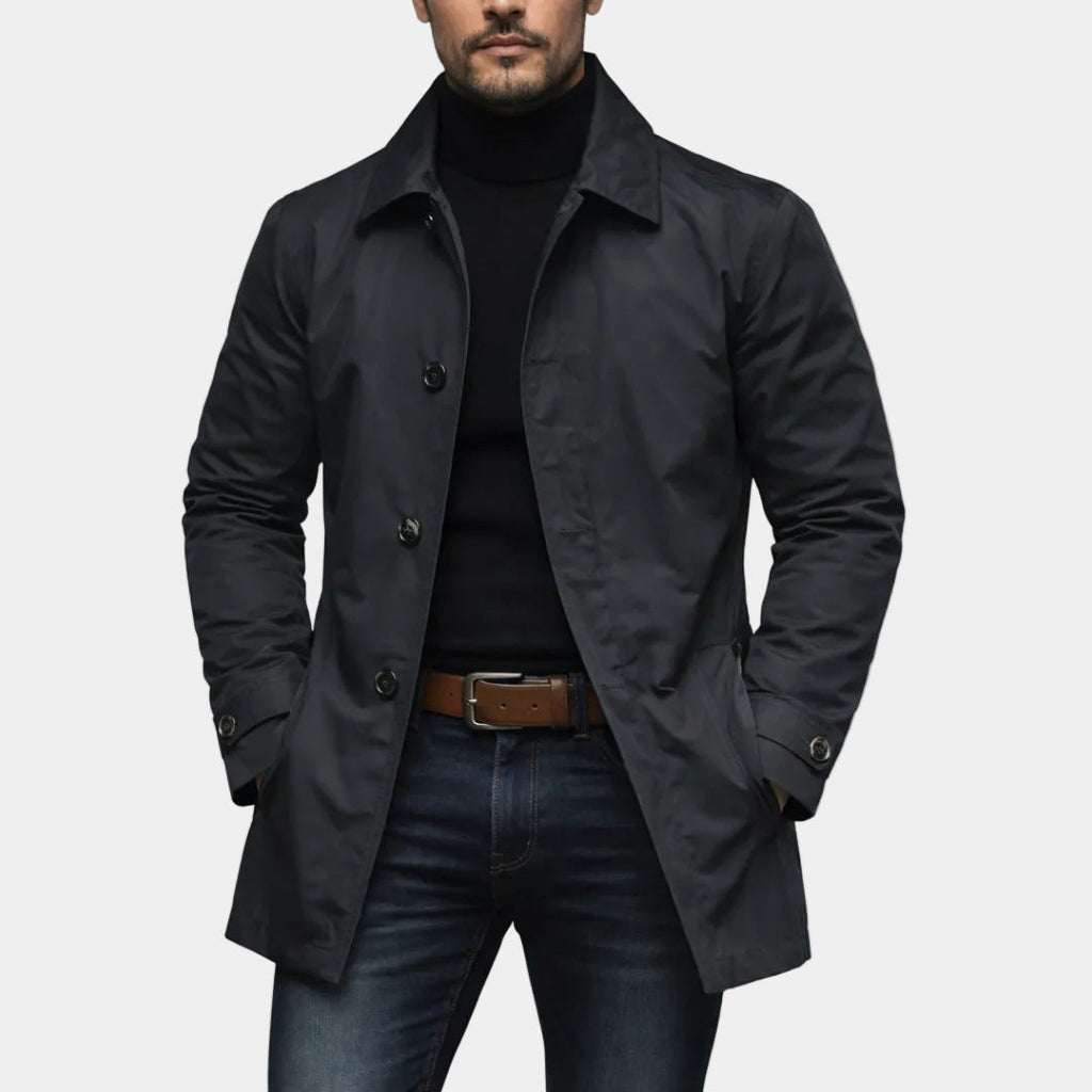 Stuart | Mens Waterproof Windbreaker Lightweight Rain Harrington Jacket, Black