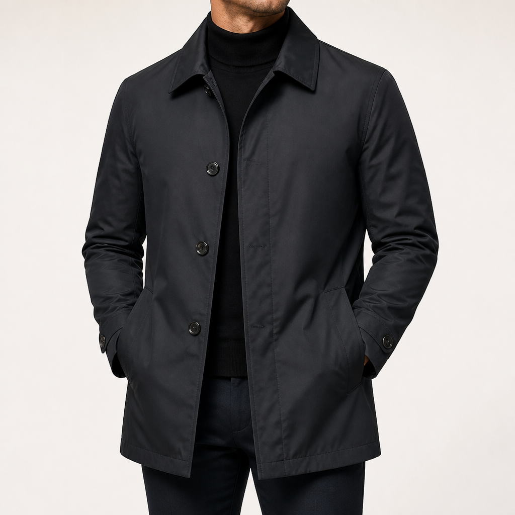 Stuart | Mens Waterproof Windbreaker Lightweight Rain Harrington Jacket, Black