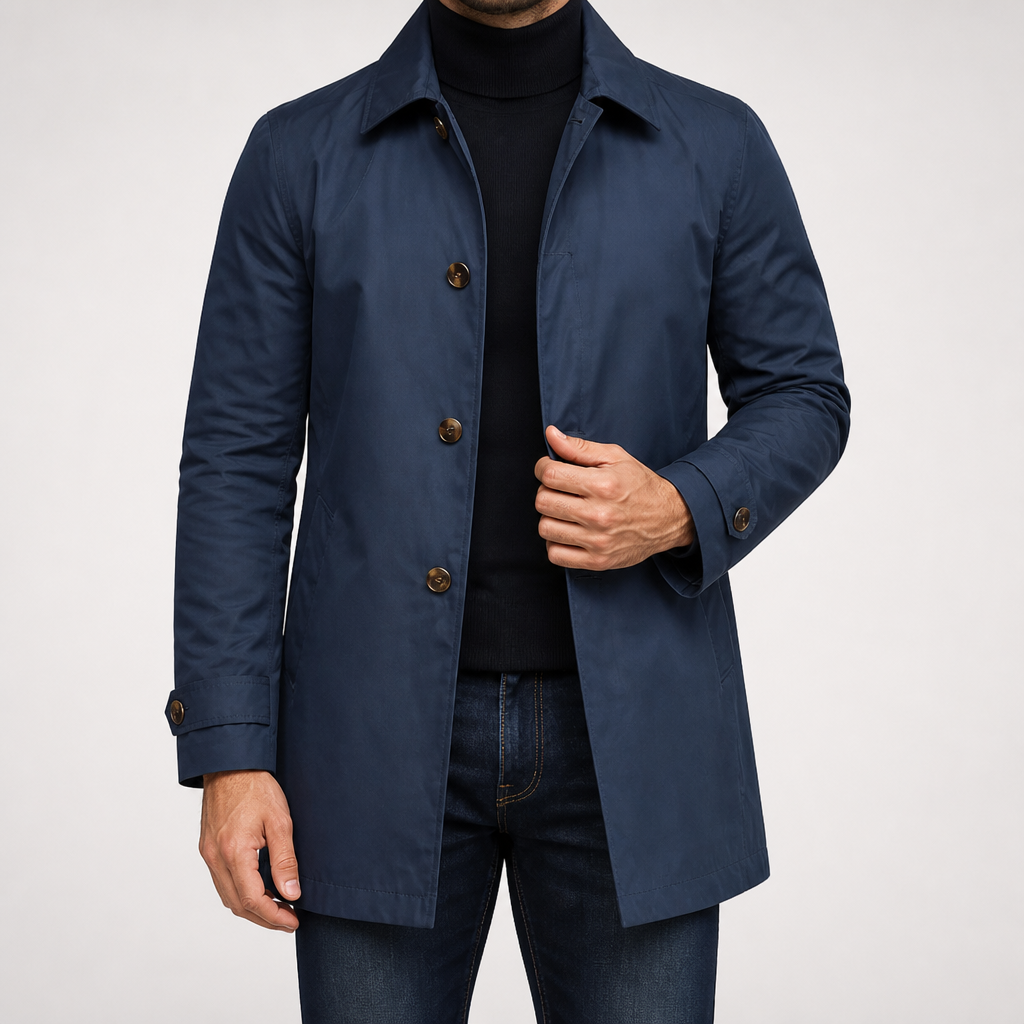 Stuart | Mens Waterproof Windbreaker Lightweight Rain Harrington Jacket, Navy Blue