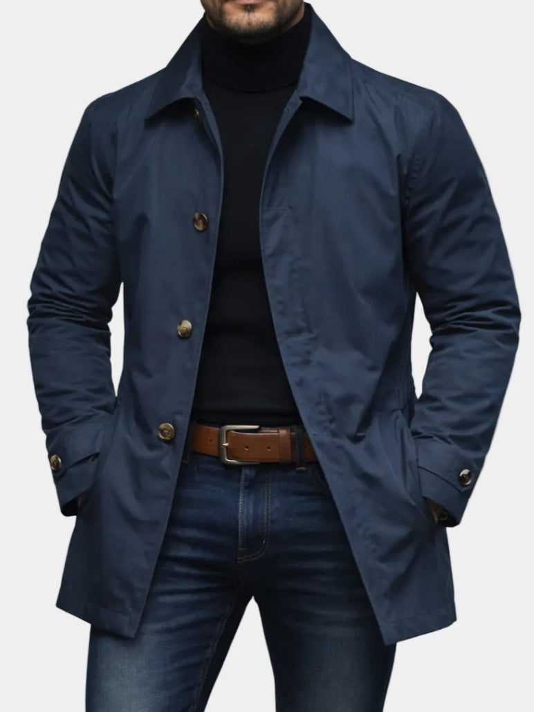 Stuart | Mens Waterproof Windbreaker Lightweight Rain Harrington Jacket, Navy Blue