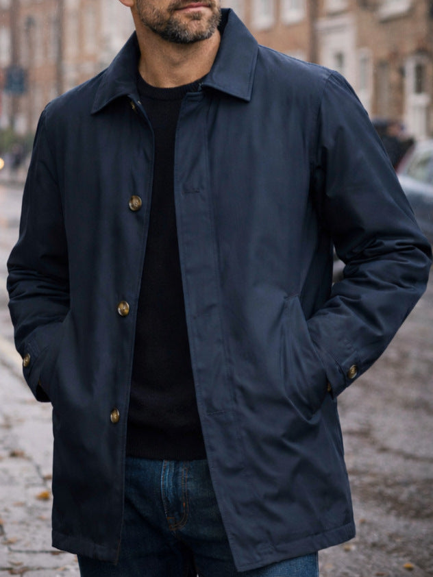 Stuart | Mens Waterproof Windbreaker Lightweight Rain Harrington Jacket, Navy Blue