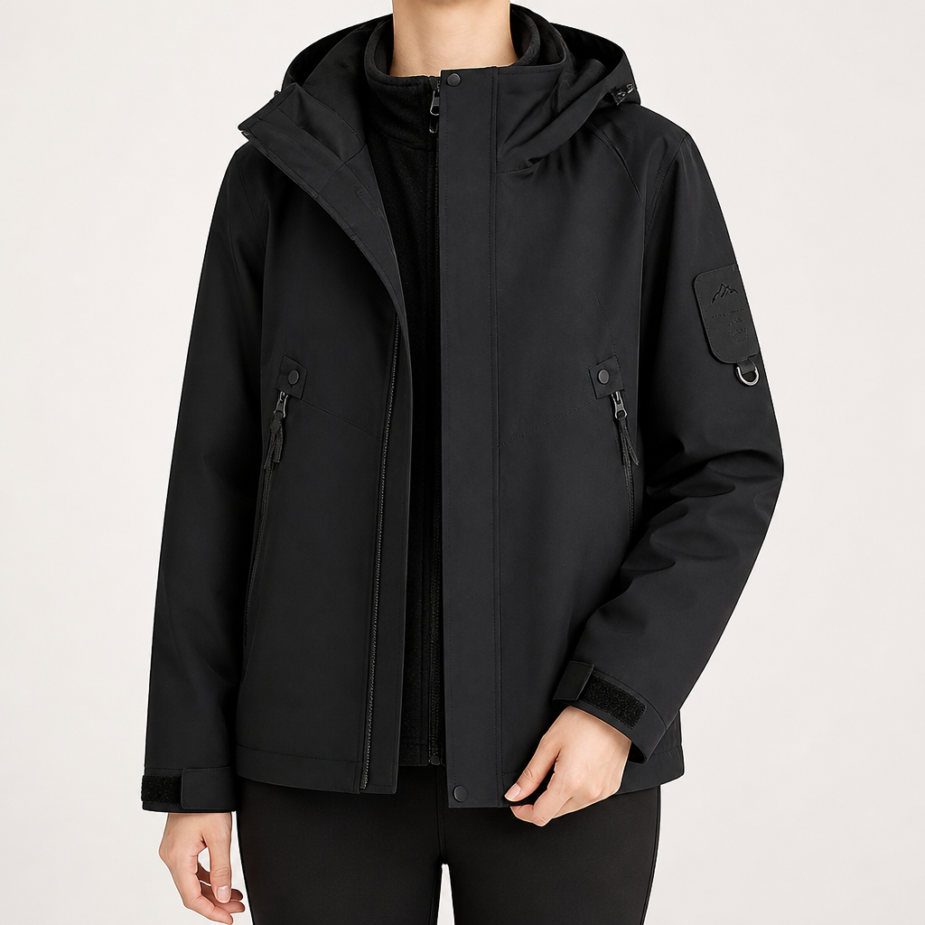 Susannah | Womens Water Resistant Hooded 3-in-1 Jacket, Black