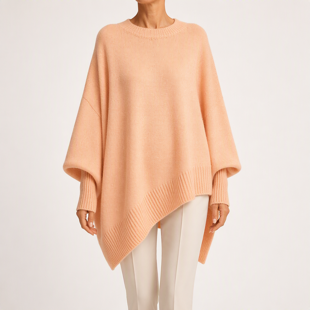 Suzanne | Womens Soft Warm Loose Round Neck Knit Pullover Sweater, Apricot