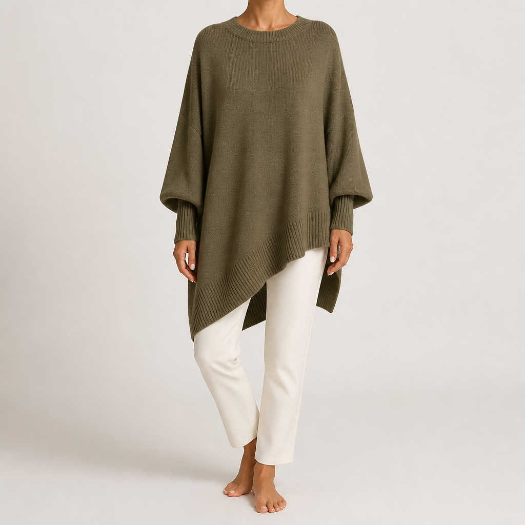 Suzanne | Womens Soft Warm Loose Round Neck Knit Pullover Sweater, Dark Green