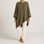 Suzanne | Womens Soft Warm Loose Round Neck Knit Pullover Sweater, Dark Green