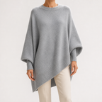 Suzanne | Womens Soft Warm Loose Round Neck Knit Pullover Sweater, Grey