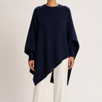 Suzanne | Womens Soft Warm Loose Round Neck Knit Pullover Sweater, Navy Blue