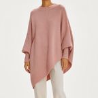 Suzanne | Womens Soft Warm Loose Round Neck Knit Pullover Sweater, Pink