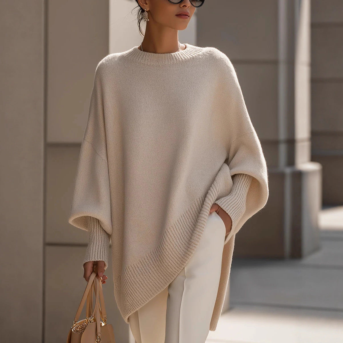 Suzanne | Womens Soft Warm Loose Round Neck Knit Pullover Sweater