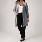 Sybil | Womens Hooded Colour Block Knitted Cardigan, Light Grey Dark Grey