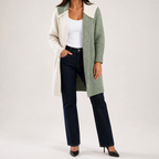Sybil | Womens Hooded Colour Block Knitted Cardigan, White Light Green